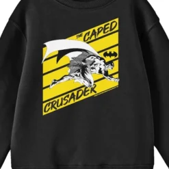 DC COMICS Batman Caped Crusader Line Art Youth Black Crew Neck Sweatshirt