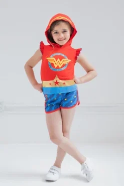 DC Comics Justice League Wonder Woman Girls Tank Top And Dolphin Active French Terry Shorts Toddler