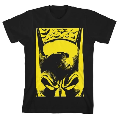 DC COMICS Batman Yellow Mask And Bats Black T-shirt Toddler Boy To Youth Boy - Image 4