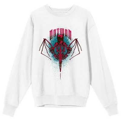 DC COMICS Batman Bat Mask And Bat Wings Men's White Graphic Sweatshirt - Image 3