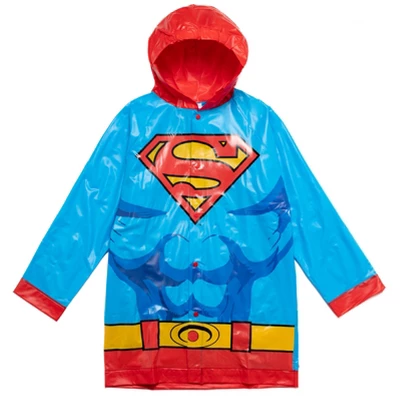 DC Comics Justice League Superman Batman Waterproof Rain Jacket Cape And Umbrella 3 Piece Outfit Set Toddler