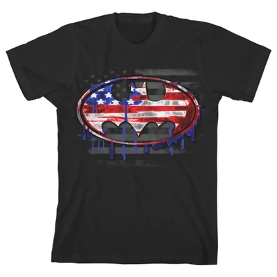 DC COMICS Batman American Flag Bat Signal Black Graphic Tee Toddler Boy To Youth Boy - Image 7