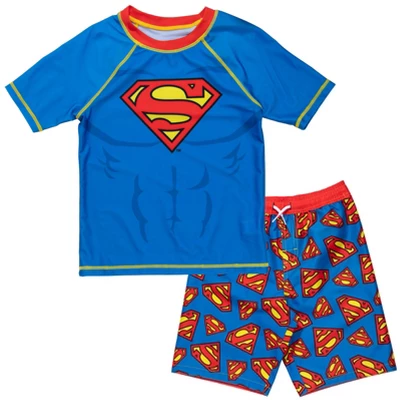 DC Comics Justice League Batman Toddler Boys Rash Guard And Swim Trunks Outfit Set - Image 9