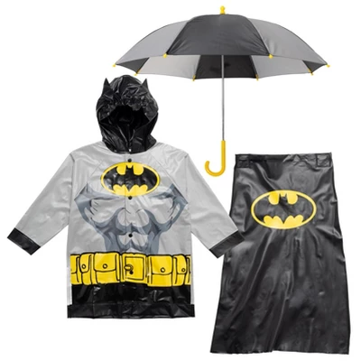 DC Comics Justice League Superman Batman Waterproof Rain Jacket Cape And Umbrella 3 Piece Outfit Set Toddler - Image 8