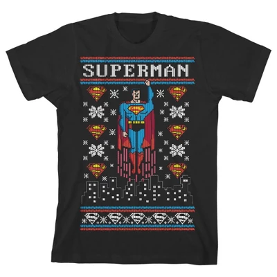 DC COMICS Superman Christmas Black Graphic Tee Toddler Boy To Youth Boy - Image 7