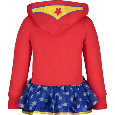 DC Comics Justice League Wonder Woman Little Girls Zip Up Costume Hoodie Red 7-8 - Image 2