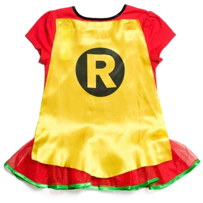 DC Comics Robin Girls Cosplay T-Shirt Dress Leggings And Cape 3 Piece Little Kid To Big Kid - Image 4