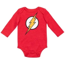 DC COMICS Warner Bros. Justice League Superman Batman Flash 3 Pack Long Sleeve Bodysuit